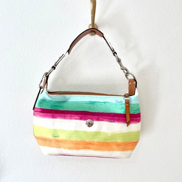 Vintage Coach Hampton Watercolor Stripe Shoulder Bag F11677 Wristlet Wallet Pouc - Picture 2 of 16